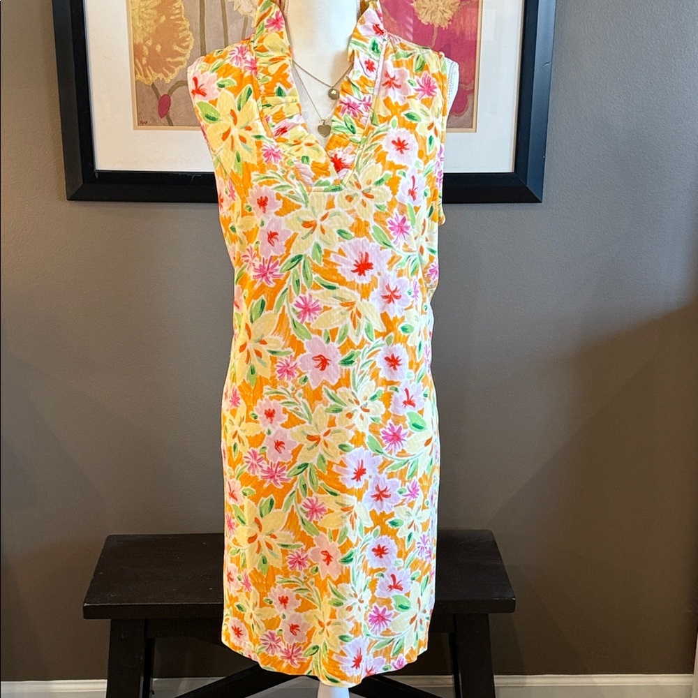 CROWN & IVY Preppy Tropical Floral Print Sleeveless Ruffle Collar Mini Dress XL
